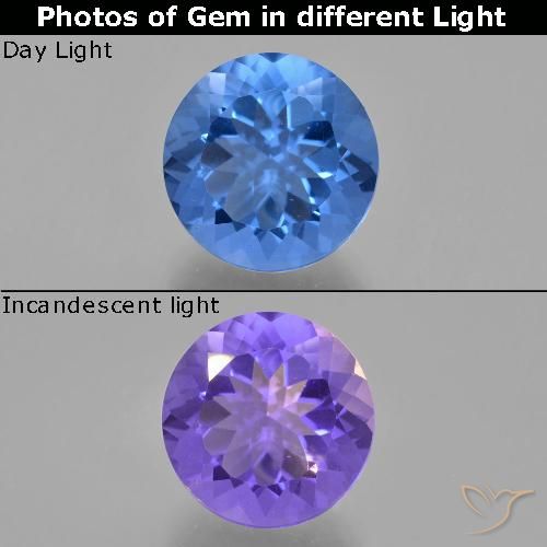 11.75캐럿 천연 이집트 블루 컬러 체인지 플루오라이트, 라운드 컷, VS