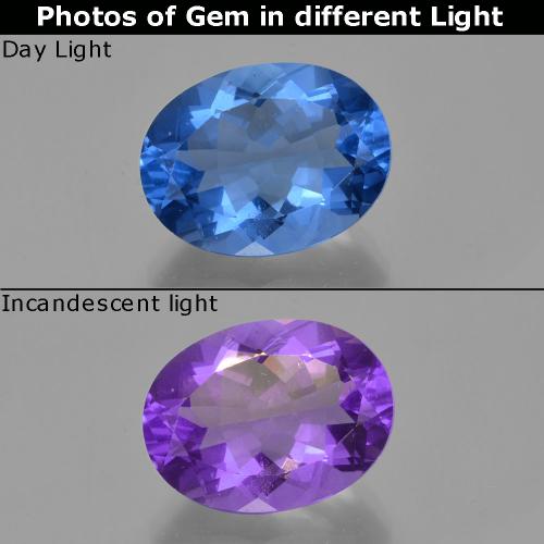 21.49캐럿 천연 밝은 파란색 컬러체인지 플루오라이트, 타원형 컷, 20.1×15.4 mm, VS