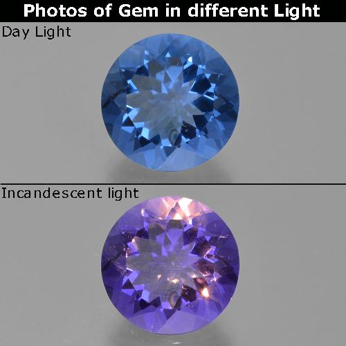 12.60캐럿 천연 진한 파랑 컬러체인지 플루오라이트, 라운드 컷, VS