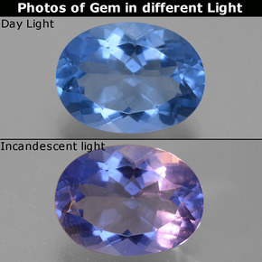 8.64캐럿 천연 진한 파란색 컬러 체인지 플루오라이트, 타원형 컷, VVS-VS