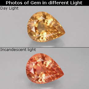 1.18캐럿 천연 골든 브라운에서 오렌지 컬러체인지 가넷, 배 모양, 7.5×5.9 mm, VS
