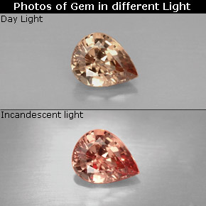 1.21캐럿 천연 골든 브라운에서 핑크 컬러체인지 가넷, 배 모양, 7.4×5.8 mm, VVS