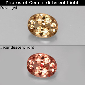 0.64캐럿 천연 골든 브라운에서 오렌지 컬러체인지 가넷, 타원형 컷, 5.8×4.6 mm, VVS-VS