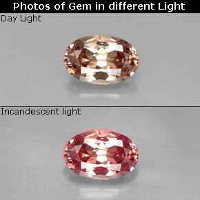 0.61캐럿 천연 갈색빛 로즈에서 레드 컬러체인지 가넷, 타원형 컷, 6.1×4 mm, VVS-VS
