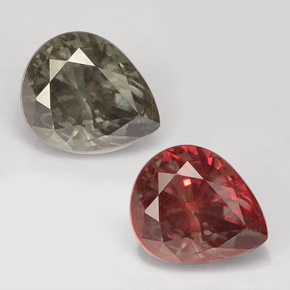1.58캐럿 천연 녹갈색에서 레드핑크 컬러체인지 가넷, 배 모양, 7.1×5.8 mm, VS