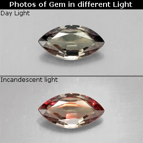 1.34캐럿 천연 녹갈색에서 레드핑크 컬러체인지 가넷, 마퀴즈, 10.2×5.4 mm, VS