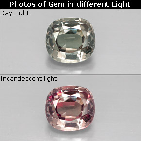1.30캐럿 천연 녹갈색에서 오렌지 컬러체인지 가넷, 쿠션 컷, 6.3×5.8 mm, VS