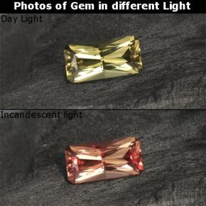 0.76캐럿 천연 Medium Yellow  컬러체인지 가넷, 에메랄드 컷, 7.1×3.7 mm, VS