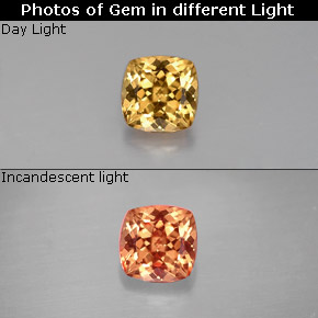 0.81캐럿 천연 골든 브라운에서 오렌지 컬러체인지 가넷, 쿠션 컷, 5.1×5 mm, VS