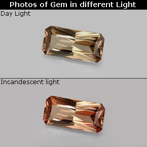 1.28캐럿 천연 녹갈색에서 레드핑크 컬러체인지 가넷, 에메랄드 컷, 9.1×4.5 mm, VVS-VS