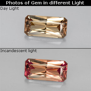 1.44캐럿 천연 골든 브라운에서 오렌지 색상 변경 가넷, 에메랄드 컷, VS