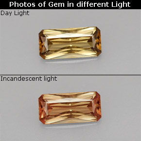 1.21캐럿 천연 녹갈색에서 오렌지 컬러체인지 가넷, 에메랄드 컷, 9×4.3 mm, VS