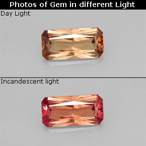 1.26캐럿 천연 골든 브라운에서 핑크 컬러체인지 가넷, 에메랄드 컷, 9×4.5 mm, VS