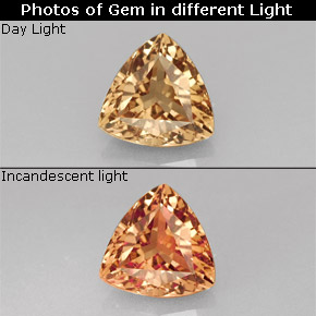 0.86캐럿 천연 골든 브라운에서 오렌지 컬러체인지 가넷, 트릴리언, 6×5.9 mm, VS