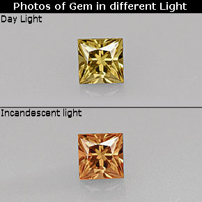 0.55캐럿 천연 녹색을 띤 갈색에서 주황색 색상 변경 가넷, 정사각형, VVS-VS