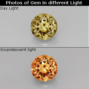 0.96캐럿 천연 골든 브라운에서 오렌지 컬러체인지 가넷, 라운드 컷, 5.60 mm, VS
