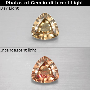 0.62캐럿 천연 골든 브라운에서 핑크 컬러체인지 가넷, 트릴리언, 5.5×5.5 mm, VS