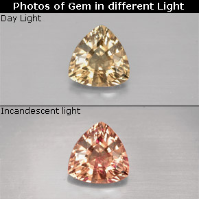 0.74캐럿 천연 골든 브라운에서 핑크 컬러체인지 가넷, 트릴리언, 5.8×5.7 mm, VVS-VS