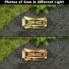 0.61캐럿 천연 황금색 색상 변경 가넷, 에메랄드 컷, VS