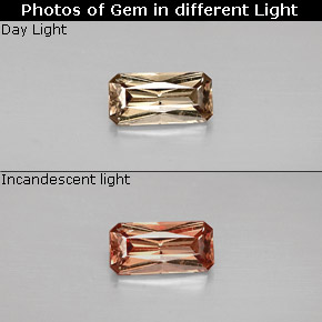 0.60캐럿 천연 골든 브라운에서 핑크 컬러체인지 가넷, 에메랄드 컷, 7×3.5 mm, VS