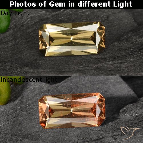 0.63ct 자연스러운 골든 브라운 색상 변경 가넷, 에메랄드 컷, VVS-VS