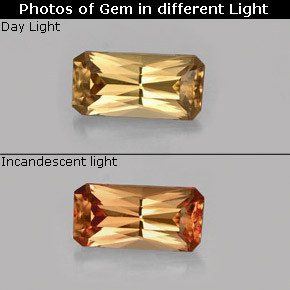 0.68캐럿 천연 골든 브라운에서 오렌지 컬러체인지 가넷, 에메랄드 컷, 7×3.5 mm, VVS-VS