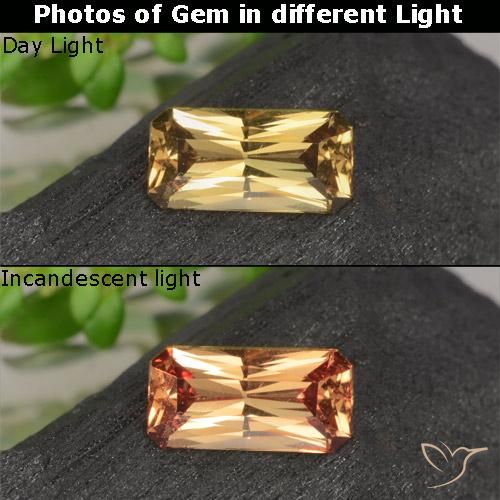 0.69ct 자연스러운 골든 브라운 색상 변경 가넷, 에메랄드 컷, VS