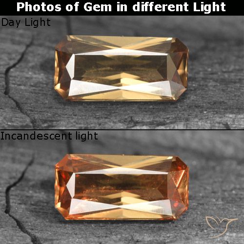 0.73ct 자연스러운 골든 브라운 색상 변경 가넷, 에메랄드 컷, VS