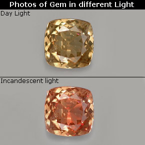 0.58캐럿 천연 골든 브라운에서 오렌지 컬러체인지 가넷, 쿠션 컷, 4.9×4.8 mm, VS