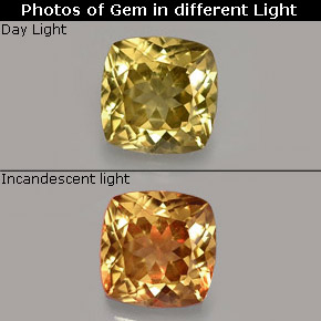 0.76캐럿 천연 녹갈색에서 오렌지 컬러체인지 가넷, 쿠션 컷, 5.2×5.2 mm, VS