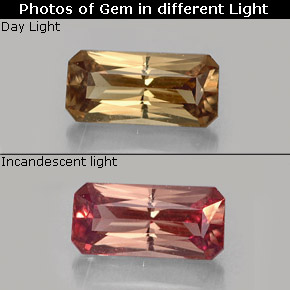 0.73캐럿 천연 녹갈색에서 레드핑크 컬러체인지 가넷, 에메랄드 컷, 7.1×3.4 mm, VS