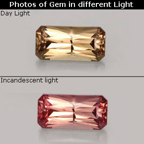 0.76캐럿 천연 녹갈색에서 레드핑크 컬러체인지 가넷, 에메랄드 컷, 7×3.5 mm, VS