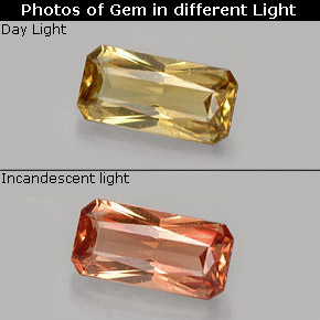 0.74캐럿 천연 녹갈색에서 레드핑크 컬러체인지 가넷, 에메랄드 컷, 7.1×3.5 mm, VVS-VS