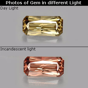 0.67캐럿 천연 녹갈색에서 레드핑크 컬러체인지 가넷, 에메랄드 컷, 7×3.5 mm, VVS-VS