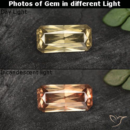 0.74ct 자연스러운 골든 브라운 색상 변경 가넷, 에메랄드 컷, VVS-VS