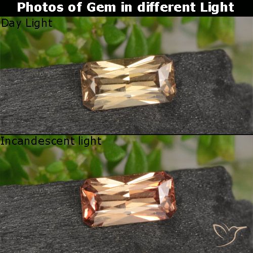 0.69ct 자연스러운 골든 브라운 색상 변경 가넷, 에메랄드 컷, VVS-VS