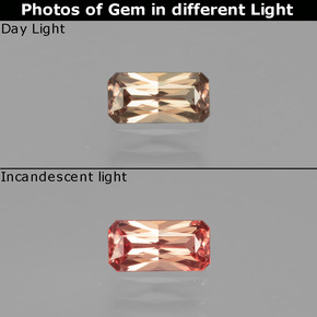 0.70캐럿 천연 갈색빛 로즈에서 레드 컬러체인지 가넷, 에메랄드 컷, 7×3.6 mm, VVS-VS