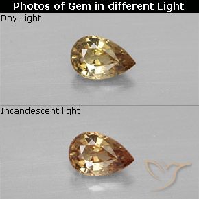 0.56ct 자연스러운 골든 브라운 색상 변경 가넷, 배 모양, VVS-VS