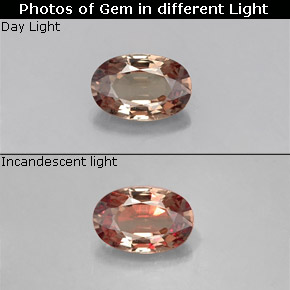 0.58캐럿 천연 미디엄 브라운 색상 변경 가넷, 타원형 컷, VS