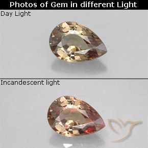 0.55ct 자연스러운 연한 갈색 색상 변경 가넷, 배 모양, VVS