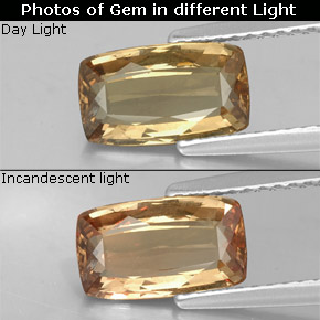 1.77캐럿 천연 녹갈색에서 오렌지 컬러체인지 가넷, 쿠션 컷, 9.5×5.6 mm, VS-SI