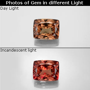 4.00캐럿 천연 골든 브라운에서 오렌지 컬러체인지 가넷, 쿠션 컷, 9.5×7.7 mm, VS