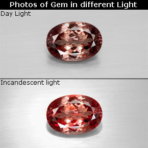 2.85캐럿 천연 갈색빛 로즈에서 레드 컬러체인지 가넷, 타원형 컷, 10×7.1 mm, VS