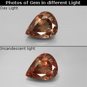 2.35캐럿 천연 골든 브라운에서 오렌지 컬러체인지 가넷, 배 모양, 9.1×7.4 mm, VS-SI
