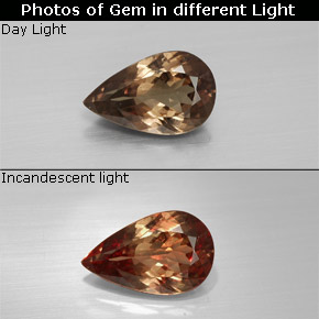 1.79캐럿 천연 골든 브라운에서 오렌지 컬러체인지 가넷, 배 모양, 9.9×6.2 mm, VS-SI