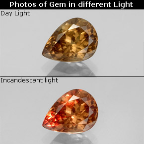 1.61캐럿 천연 골든 브라운에서 오렌지 컬러체인지 가넷, 배 모양, 8.2×6 mm, VS-SI