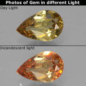 0.47캐럿 천연 골든 브라운에서 오렌지 컬러체인지 가넷, 배 모양, 6×3.9 mm, VVS