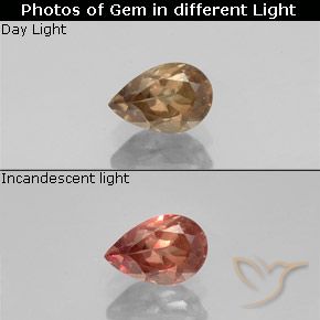 0.64ct 자연스러운 연한 갈색 색상 변경 가넷, 배 모양, VS