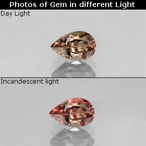 0.60캐럿 천연 핑크빛 로즈에서 레드 오렌지 컬러체인지 가넷, 배 모양, 6.1×4 mm, VVS-VS