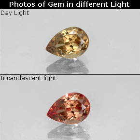0.57캐럿 천연 골든 브라운에서 오렌지 컬러체인지 가넷, 배 모양, 6.1×4.2 mm, VS